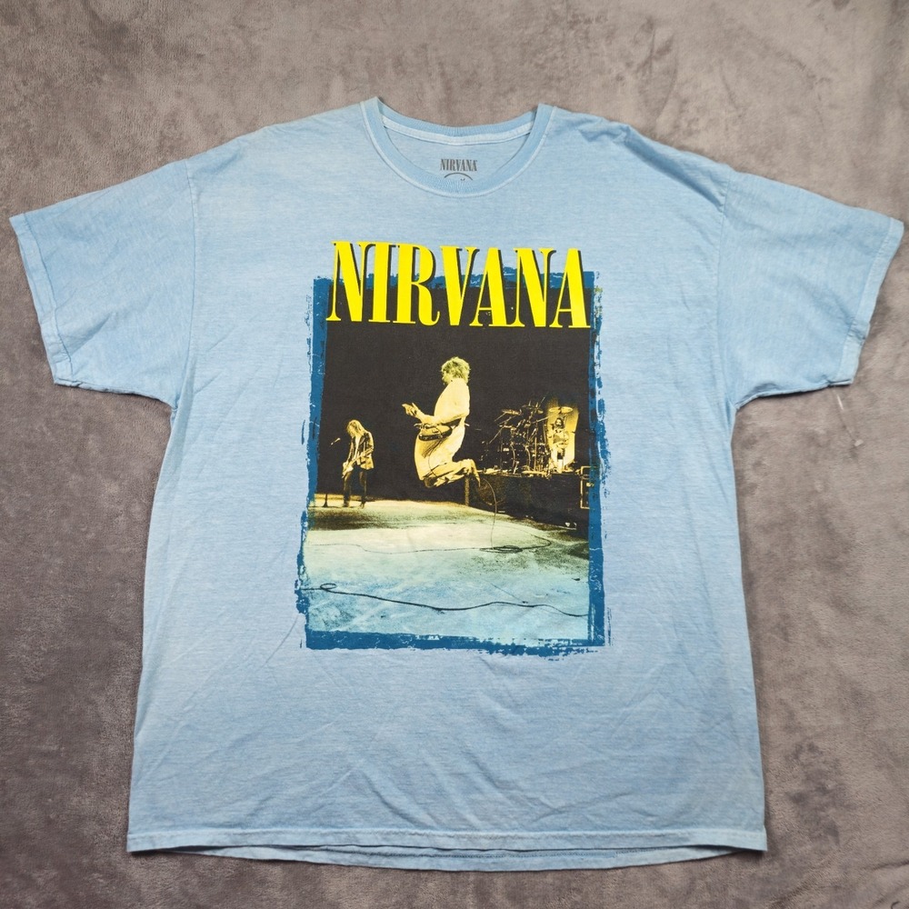 Nirvana Live Concert Graphic T Shirt Blue Size XL Band Tee